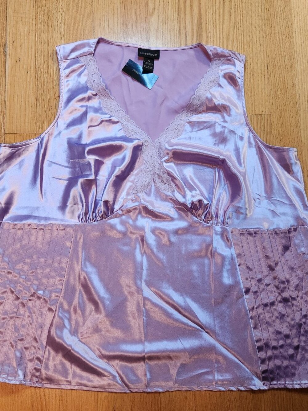 Lane Bryant Lavender Satin Lace Trim Cami Tank Baby Doll Top Fairy  Sz 28 NWT